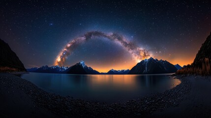 Wall Mural - a beautiful night sky with a large arch of milky way