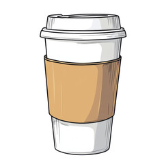 Poster - The image shows a hand-drawn illustration of a single disposable coffee cup with a cardboard sleeve.