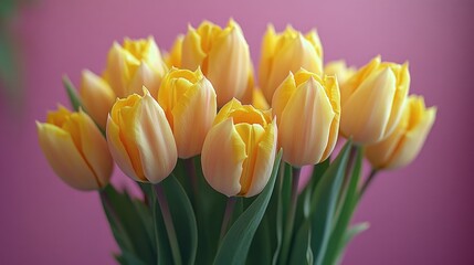 Fototapete - A bouquet of bright yellow tulips arranged in a decorative vase, perfect for adding a pop of color to any room or occasion