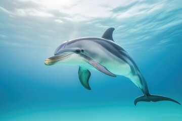Poster - A dolphin swimming in the water with its mouth open, great for ocean or aquatic themed projects