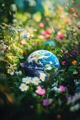 Blue Earth Amidst Flowers