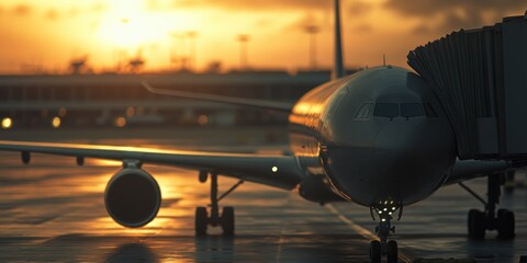 Poster - A commercial airliner parked at the gate, ready for departure or arrival