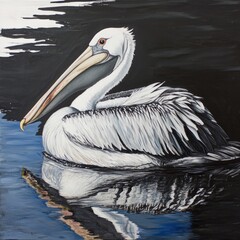 Poster - A pelican swimming in calm waters, suitable for use as a background or illustration