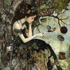 Poster - A woman sits beneath the shade of a tree, possibly lost in thought or reading