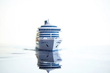 Wall Mural - A small toy boat floats on the surface of a calm lake