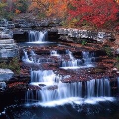 Poster - A serene waterfall surrounded by lush greenery and trees