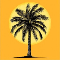 Poster - A simple palm tree shape against a bright and sunny yellow background