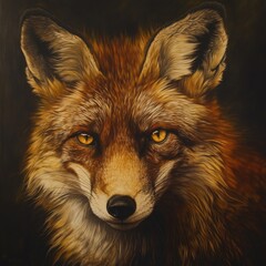 Aufkleber - A detailed view of a fox painted artwork, suitable for use in illustration, design or fine art contexts