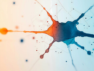 Aufkleber - An abstract image featuring vibrant blue and orange splashes, resembling fluid dynamics or artistic paint strokes on a light background.