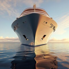 Poster - A large white boat floats on the surface of a calm body of water