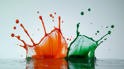 Poster - Vibrant orange and green paint splashes captured mid-air