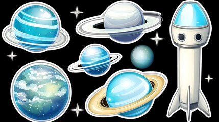 Wall Mural - space planets rocket illustration, cosmic exploration, design elements, educational material.
