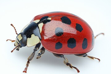 Aufkleber - A single red and black lady bug sits on a white surface