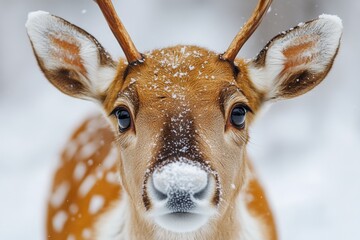 Poster - A close-up shot of a deer in the snowy environment