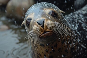 Poster - Close-up shot of a seal swimming in the water