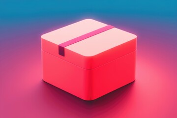 Fototapete - A vibrant pink square box with a magenta ribbon, a minimalist design.