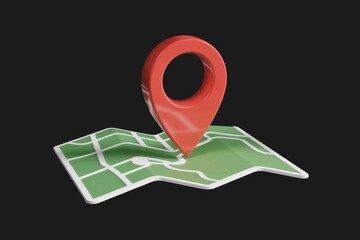 Leinwandbilder - A 3D red location pin is placed on a simplified green map, symbolizing navigation and location.