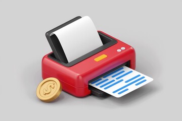 Aufkleber - A red mini printer produces a document, symbolizing cost-effective printing or digital document generation.