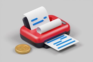 Aufkleber - A 3D render of a compact printer generating a receipt, symbolizing digital transaction processing.