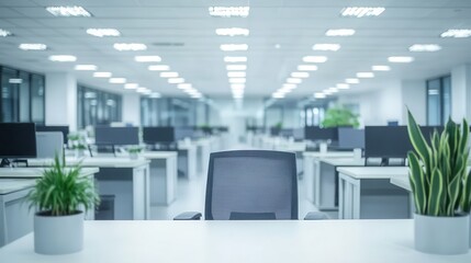 Wall Mural - Blurred empty open space office. Abstract light bokeh at office interior background