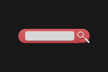 Poster - Red search bar with a white search box and magnifier icon, isolated on transparent background.