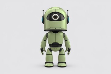 Poster - A cute, green robot with a single, large eye stands against a light gray background.