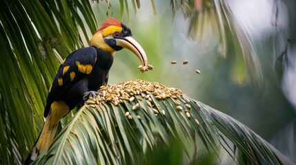 Poster - A bright yellow and black bird with a distinctive long beak, suitable for images of wildlife, nature, or even decorative designs