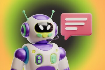 Leinwandbilder - A friendly robot with a headset provides customer support and answers questions.
