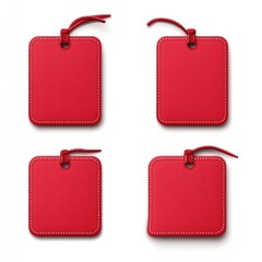 Poster - Set of four red leather luggage tags with metal clasps and adjustable straps