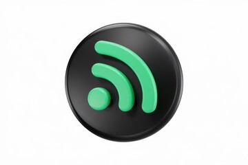 Fototapete - A 3D rendered RSS feed icon, green on black, symbolizes online content subscription and updates.