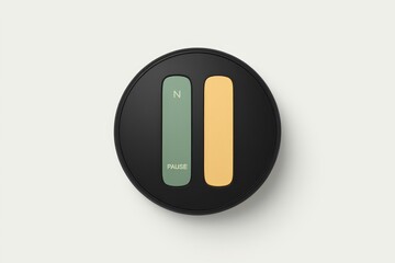 Poster - A minimalist black circular device with two rectangular buttons labeled 'N' and 'Pause'.