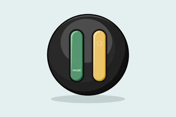 Poster - A stylized pause button, depicted as two vertical rectangles on a black circle, representing media control.