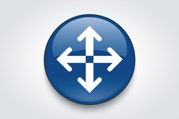 Poster - A blue circular button displays four white arrows pointing in all four directions, symbolizing movement and multidirectional flow.
