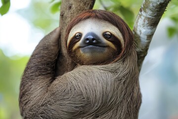 Poster - A sloth hangs upside down from a tree branch, enjoying the view