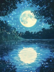 Wall Mural - full moon over lake