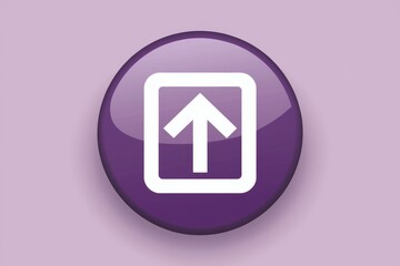 Fototapete - Purple button with a white upward arrow inside a square, indicating upload or elevation.