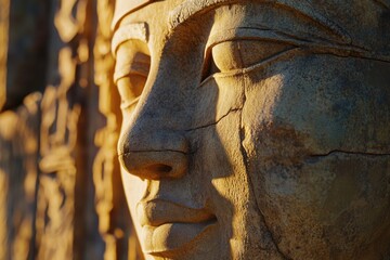 Poster - Close-up of a statue depicting a person's face, suitable for use in historical or art-related contexts