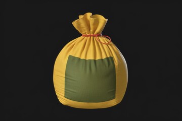 Aufkleber - A yellow fabric sack with a green square patch, tied with a red string, against a transparent background.