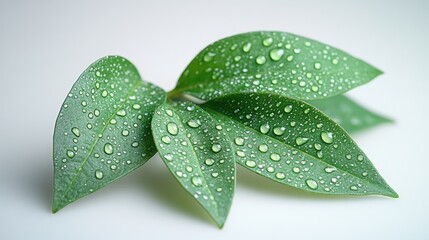 Wall Mural - A single green leaf with water droplets glistening on its surface