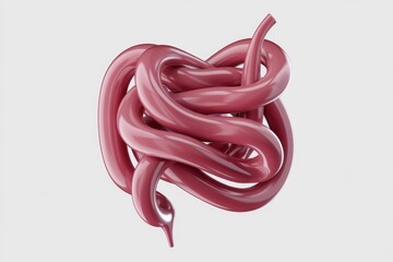 Poster - Abstract 3D render of a knotted, glossy, pink tube, creating a complex and visually interesting form.
