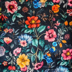 Poster - Bright flowers and leaves on a dark background, ideal for use in designs where you need to stand out