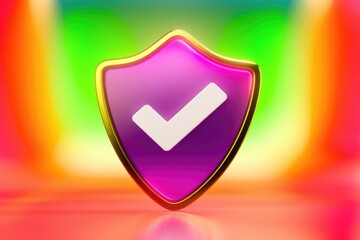Poster - A purple shield with a white checkmark, symbolizing security and approval.