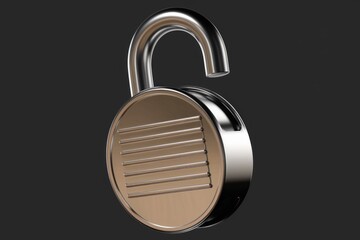Aufkleber - A metallic padlock, unlocked, with a circular body and a sleek, modern design.