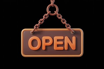 Poster - A 3D rendered image of an open sign hanging from a chain.