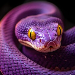 Aufkleber - A detailed view of a snake's face, showcasing its vibrant purple scales and striking yellow eyes