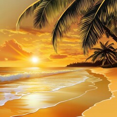 Poster - A serene atmosphere on a tropical beach during sunset, ideal for travel or leisure images