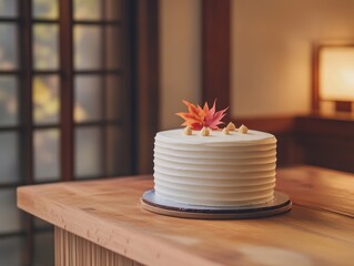 Sticker - White Cake on Wooden Table