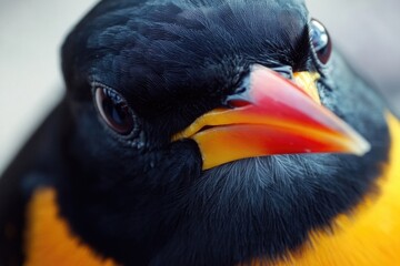 Poster - A close-up image of a small black and yellow bird, perfect for use in wildlife or nature-themed projects