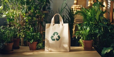 Poster - Recycle Bag on Table with Plants