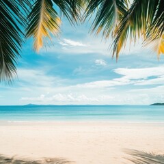 Poster - Coastal scene with palm tree and blue ocean, perfect for travel or beach-themed projects